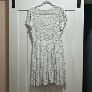 Womens Large Altar’d State White and Blue Floral Dress, with Fitted Detailing
